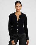 Express Women's Fitted Novelty Button Ribbed Cutaway Hem Cardigan in Black Small