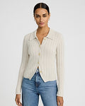 Express Women's Fitted Novelty Button Ribbed Cutaway Hem Cardigan in White Small