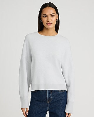 Express Women's Airy Soft Jacquard Crew Neck Sweater in Gray Small