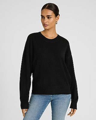 Express Women's Airy Soft Oversized Relaxed Crew Neck Sweater in Pitch Black