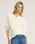 Express Women's Oversized Relaxed Airy Soft V-Neck Sweater in White Small