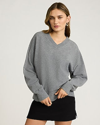 Express Women's Oversized Relaxed Airy Soft V-Neck Sweater in Gray Small