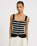 Express Women's Cotton Striped Square Neck Novelty Button Tailored Sweater Vest in Black Small