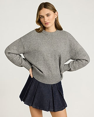 Express Women's Relaxed Barrel Sleeve Crew Neck Sweater in Gray