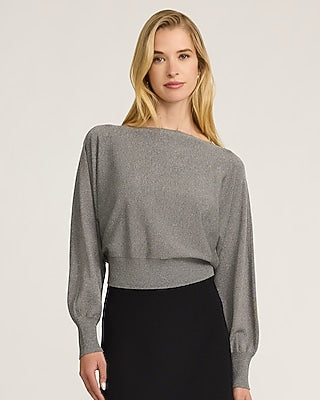 Express Women's Silky Soft Off The Shoulder Dolman Sweater in Gray Small