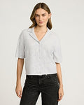 Express Women's Relaxed Short Sleeve Button Down Collared Sweater in Silver Heather Gray