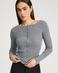 Express Women's Fitted Ribbed Boat Neck Cardigan in Gray Small