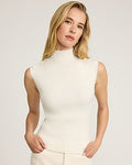 Express Women's Fitted Airy Soft Ribbed Mock Neck Cap Sleeve Sweater in Ivory