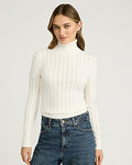 Express Women's Fitted Silky Soft Textured Turtleneck Sweater in Ivory