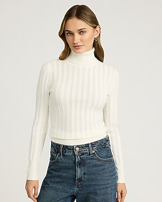 Express Women's Fitted Silky Soft Textured Turtleneck Sweater in White Small