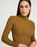 Express Women's Fitted Silky Soft Textured Turtleneck Sweater in Brown Small