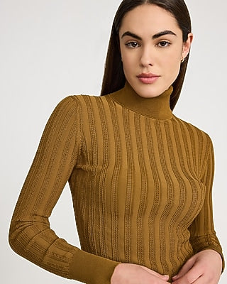 Express Women's Fitted Silky Soft Textured Turtleneck Sweater in Brown Small