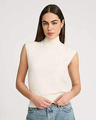 Express Women's Skimming Mock Neck Cap Sleeve Sweater in Ivory