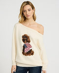 Express Women's American Flag Dog Off The Shoulder Sweater in Neutral Small
