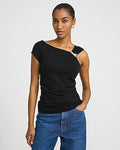 Express Women's Asymmetrical Gold Hardware Ruched Sweater Tank Top in Black Small