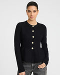 Express Women's Crew Neck Novelty Button Peplum Cardigan in Black Small