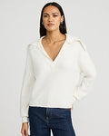 Express Women's Plush Airy Soft Johnny Collar Sweater in Ivory