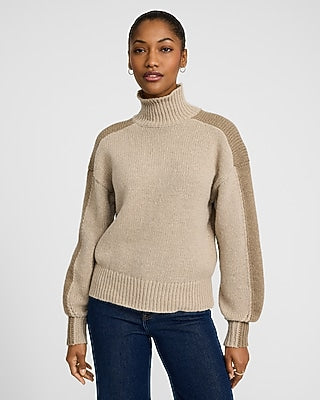 Express Women's Color Block Turtleneck Sweater in Neutral Small