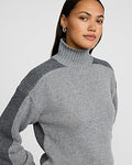 Express Women's Color Block Turtleneck Sweater in Mid Tone Heather Grey
