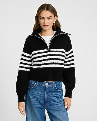 Express Women's in Striped Quarter Zip Sweater