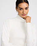 Express Women's Turtleneck Textured Stitch Long Sleeve Sweater in Ivory