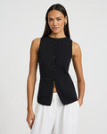 Express Women's Crew Neck Patch Pocket Cutaway Hem Sweater Vest in Black Small