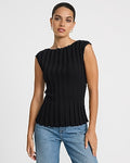 Express Women's Ribbed Boat Neck Cap Sleeve Sweater in Black Small