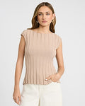 Express Women's Ribbed Boat Neck Cap Sleeve Sweater in Neutral Small