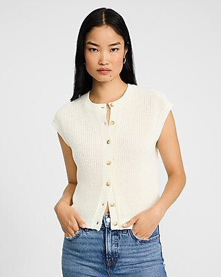 Express Women's Crew Neck Cap Sleeve Sweater Vest in White Small