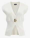Express Women's V-Neck Gold Button Banded Cutaway Sweater Vest in White Small