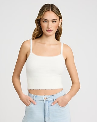Express Women's Fuzzy Crop Sweater Top in White Small