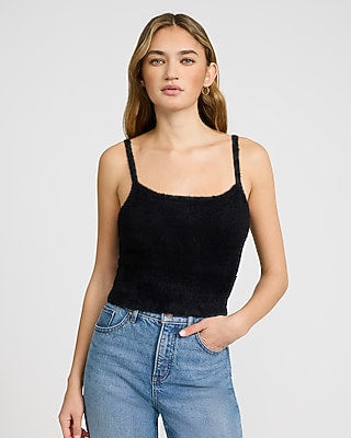 Express Women's Fuzzy Crop Sweater Top in Black Small