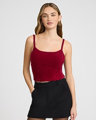 Express Women's Fuzzy Crop Sweater Top in Maroon