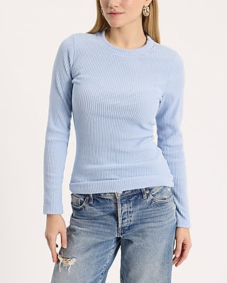 Express Women's Ribbed Crew Neck Sweater in Light Blue