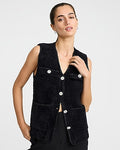 Express Women's Fuzzy Rhinestone Embellished Sweater Vest in Black Small