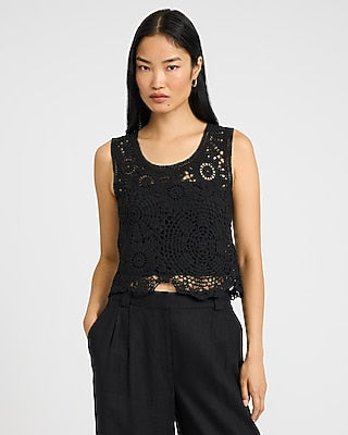 Express Women's Open Stitch Crochet Scoop Neck Sweater Tank Top in Black Small
