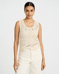 Express Women's Open Stitch Crochet Scoop Neck Sweater Tank Top in Light Tan