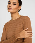 Express Women's Textured Crew Neck Fitted Sweater in Tan