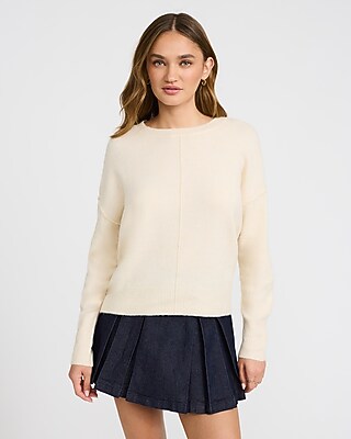 Express Women's Crew Neck Center Seam Sweater in Ivory