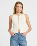 Express Women's Ribbed Crew Neck Button Front Cutaway Sweater Tank Top in Cream