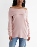 Express Women's Novelty Button Off The Shoulder Oversized Sweater in Dusty Mauve