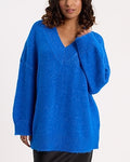 Express Women's V-Neck Oversized Sweater in Neon Cobalt