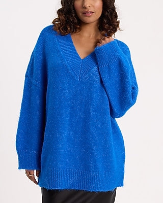 Express Women's V-Neck Oversized Sweater in Neon Cobalt