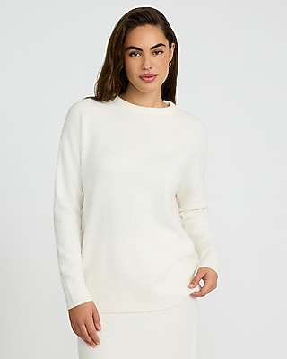 Express Women's Boucle Crew Neck Tunic Sweater in White Small