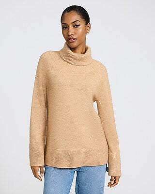 Express Women's Plush Turtleneck Tunic Sweater in Brown Small