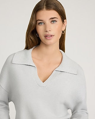 Express Women's Airy Soft Johnny Collar Sweater in Silver Heather Gray