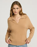 Express Women's Airy Soft Johnny Collar Sweater in Brown Small