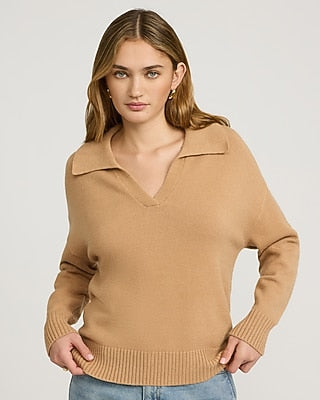 Express Women's Airy Soft Johnny Collar Sweater in Brown Small