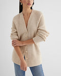 Express Women's Button Front Tunic Cardigan in Sandshell