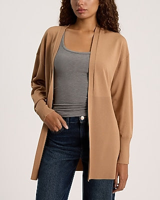 Express Women's Partial Ribbed Open Front Cardigan in Pecan